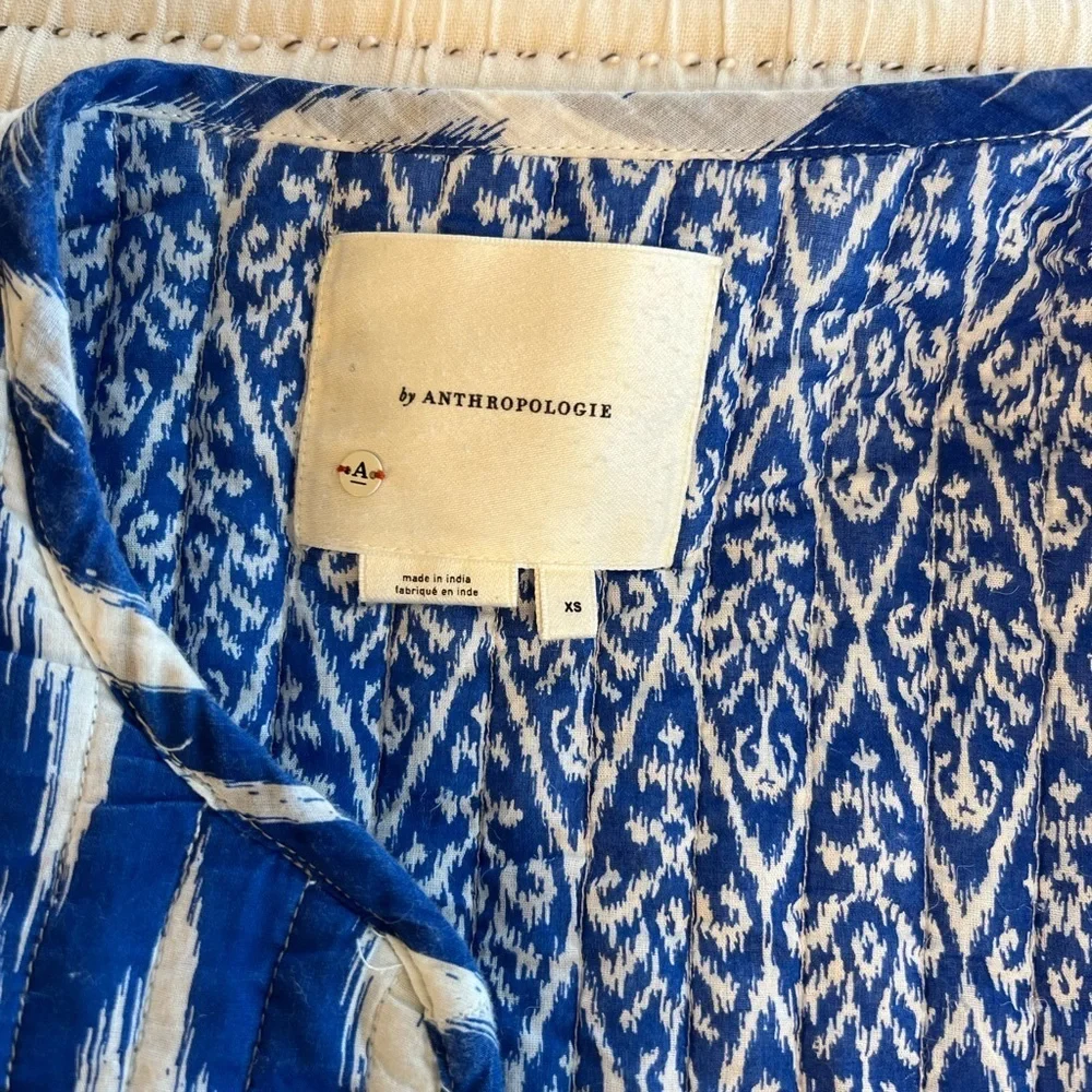 Blue and White Quilted Anthropologie Cotton Jacket S/XS